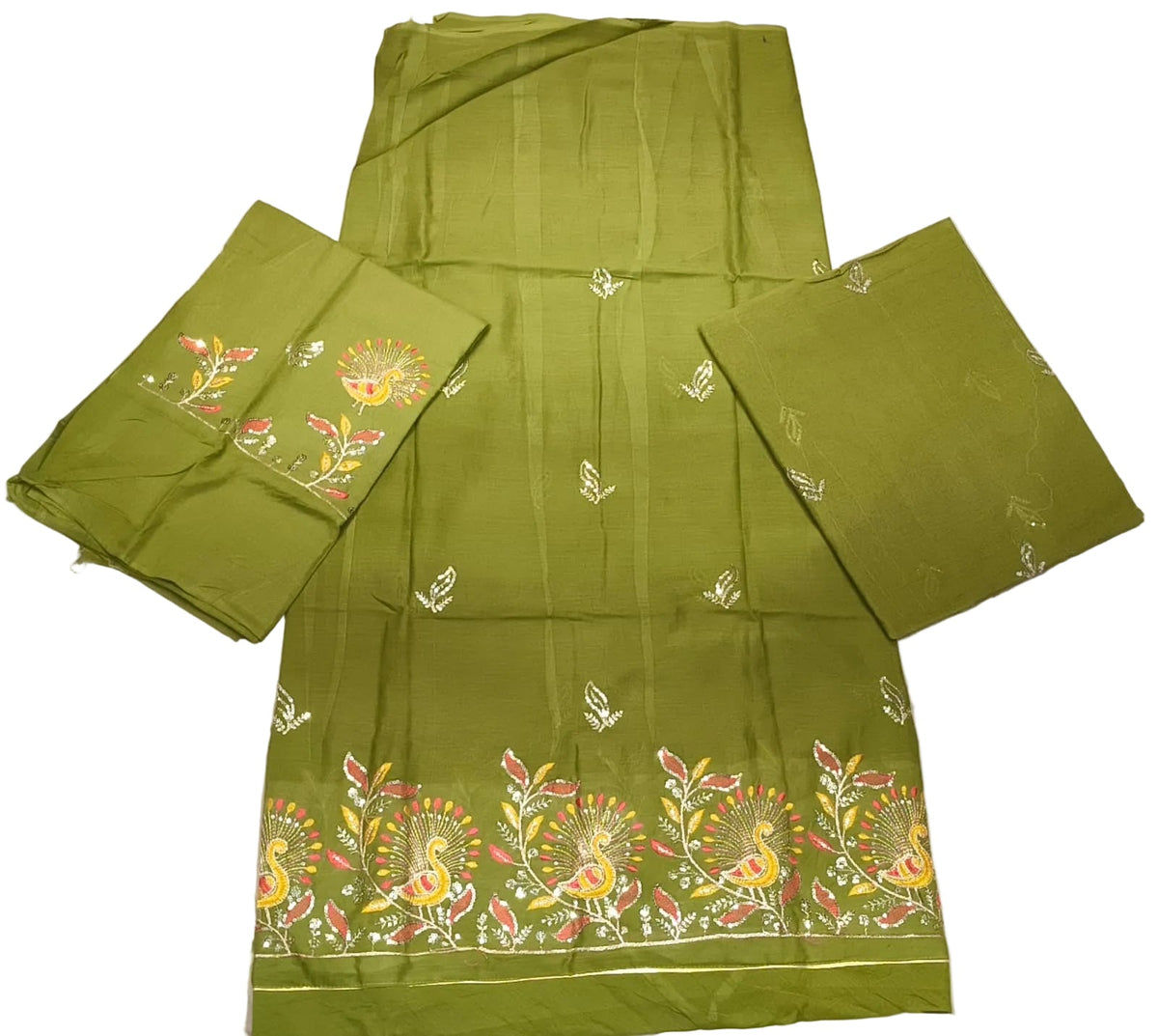 Mor Border Cotton Suit Set for Women – Embroidered Peacock Border Suti Suit Dress Material