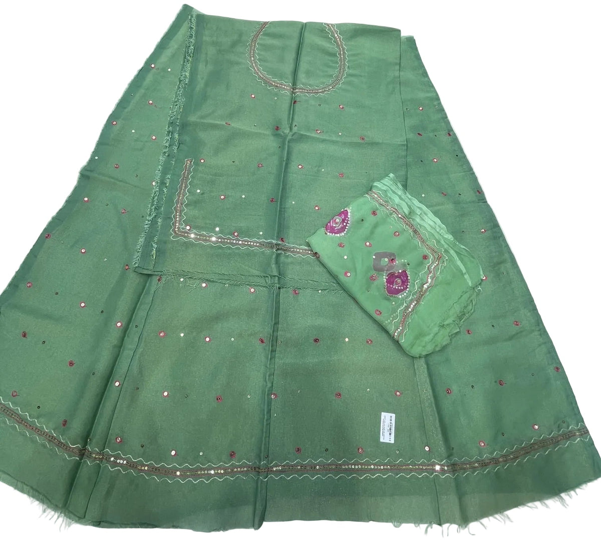 Premium Pure Tissue Fabric with Mukesh Tari Work & Leheriya Odhni | Traditional Rajputi Poshak Dress Material | All India Delivery