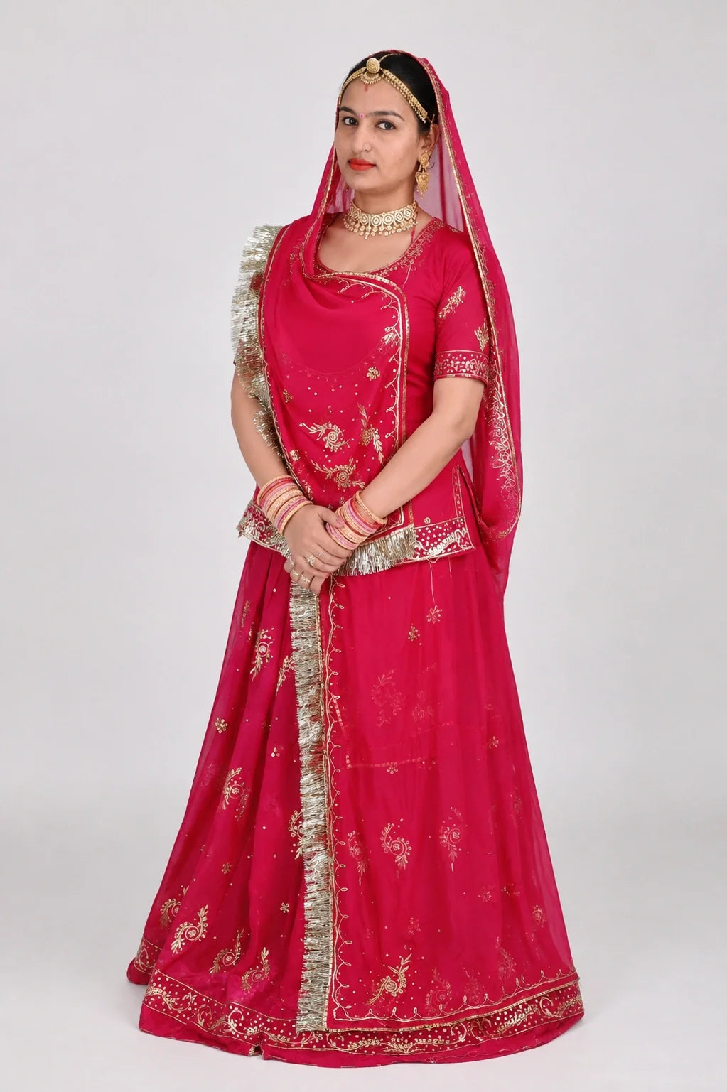 Khuli Bunti Design Rajputi Poshak with Thakhurji Pure Odhni – Natural Crepe Pure Fabric Zardozi Work Traditional Rajputi Dress