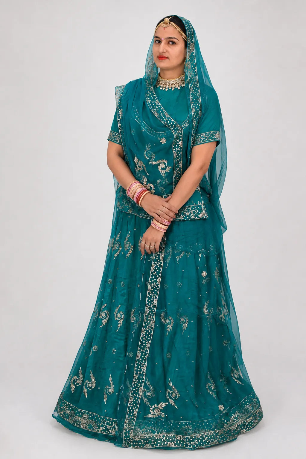 Khuli Bunti Design Rajputi Poshak with Thakhurji Pure Odhni – Natural Crepe Pure Fabric Zardozi Work Traditional Rajputi Dress