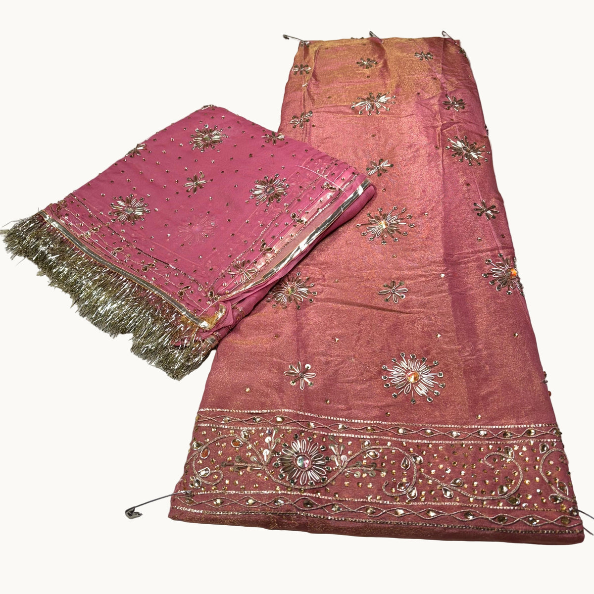 Rajputi Poshak – Zardozi Kundan Work Natural Crepe with Thakurji Odhni